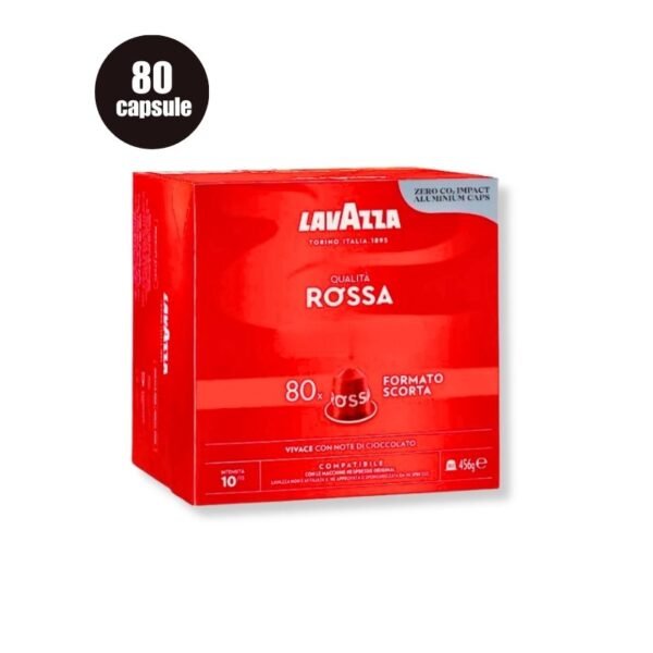 Imagine cu 80 Capsule Aluminiu Lavazza Qualita Rossa – Compatibile Nespresso, espresso echilibrat și plin de corp