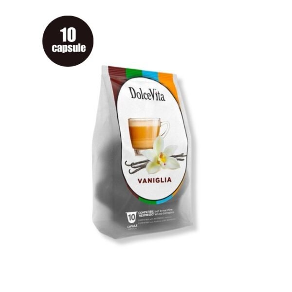 Cutie cu 10 Capsule DolceVita Caffè alla Vaniglia – Compatibile Nespresso, cafea solubilă cu aromă de vanilie