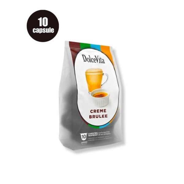 Cutie cu 10 Capsule DolceVita Crème Brûlée – Compatibile Nespresso, băutură solubilă cu aromă de cremă caramelizată