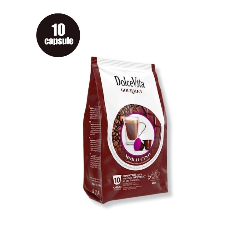 Cutie cu 10 Capsule DolceVita Mokaccino – Compatibile Nespresso, cafea solubilă cu lapte și ciocolată