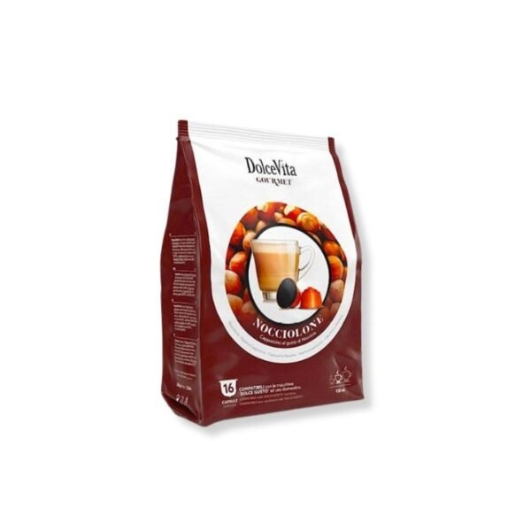 Cutie cu 16 Capsule DolceVita Nocciolone – Compatibile Dolce Gusto, cafea solubilă cu aromă de alune de pădure