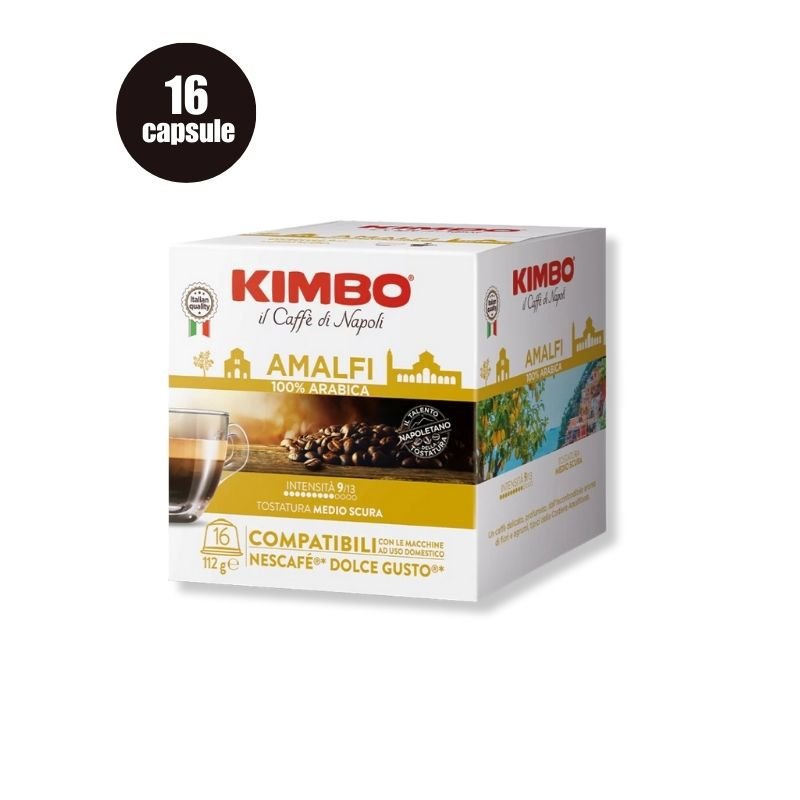 Cutie cu 16 Capsule Kimbo Amalfi – Compatibile Dolce Gusto, cafea 100% Arabica cu note florale și citrice
