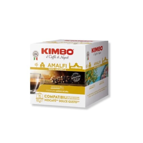Cutie cu 16 Capsule Kimbo Amalfi – Compatibile Dolce Gusto, cafea 100% Arabica cu note florale și citrice
