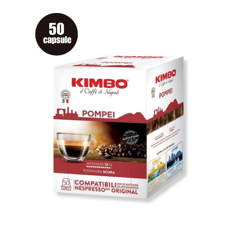 Cutie cu 50 Capsule Kimbo Pompei – Compatibile Nespresso pentru un espresso intens și aromat