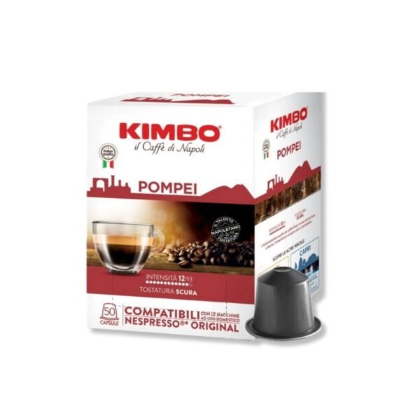 Cutie cu 50 Capsule Kimbo Pompei – Compatibile Nespresso pentru un espresso intens și aromat