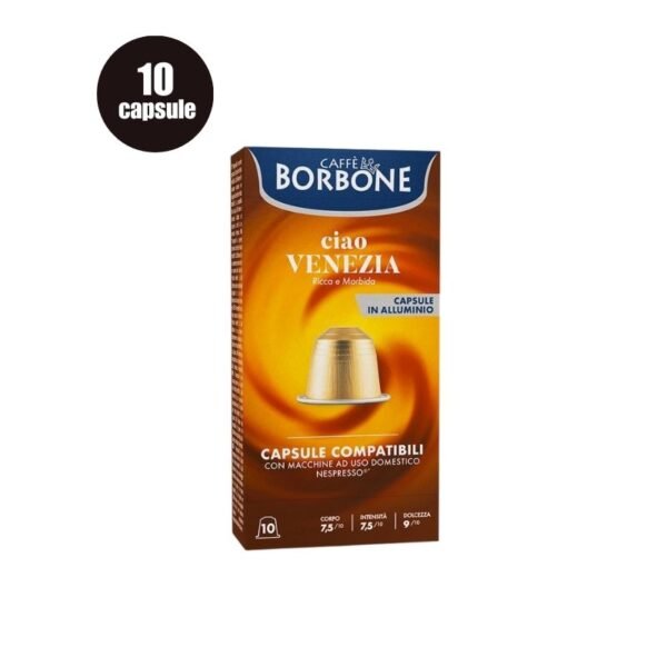 Imagine 10 Capsule Aluminiu Borbone Ciao Venezia – Compatibile Nespresso, cafea aromată și rafinată