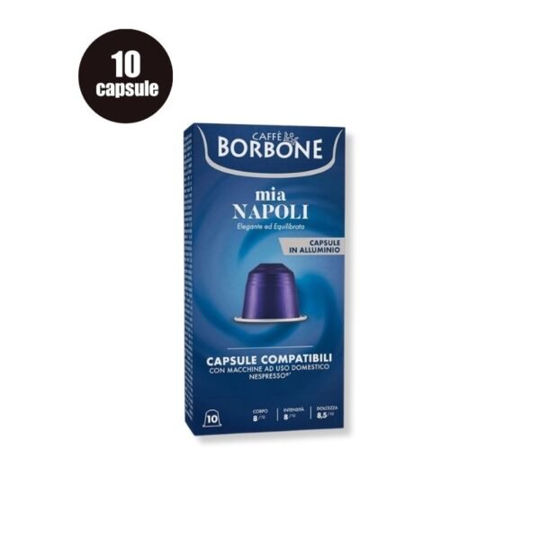Imagine 10 Capsule Aluminiu Borbone Mia Napoli – Compatibile Nespresso, espresso napolitan autentic