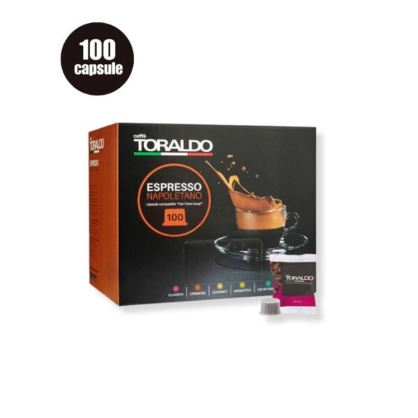 Imagine 100 Capsule Caffe Toraldo Miscela Classica – Compatibile Fior Fiore Coop Aroma Vero Martello Mitaca, espresso intens și cremos