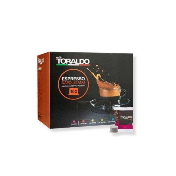 Imagine 100 Capsule Caffe Toraldo Miscela Classica – Compatibile Fior Fiore Coop Aroma Vero Martello Mitaca, espresso intens și cremos