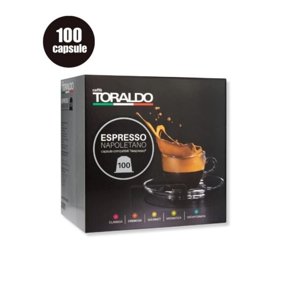 Imagine 100 Capsule Caffe Toraldo Miscela Classica – Compatibile Nespresso, espresso intens cu note de ciocolată