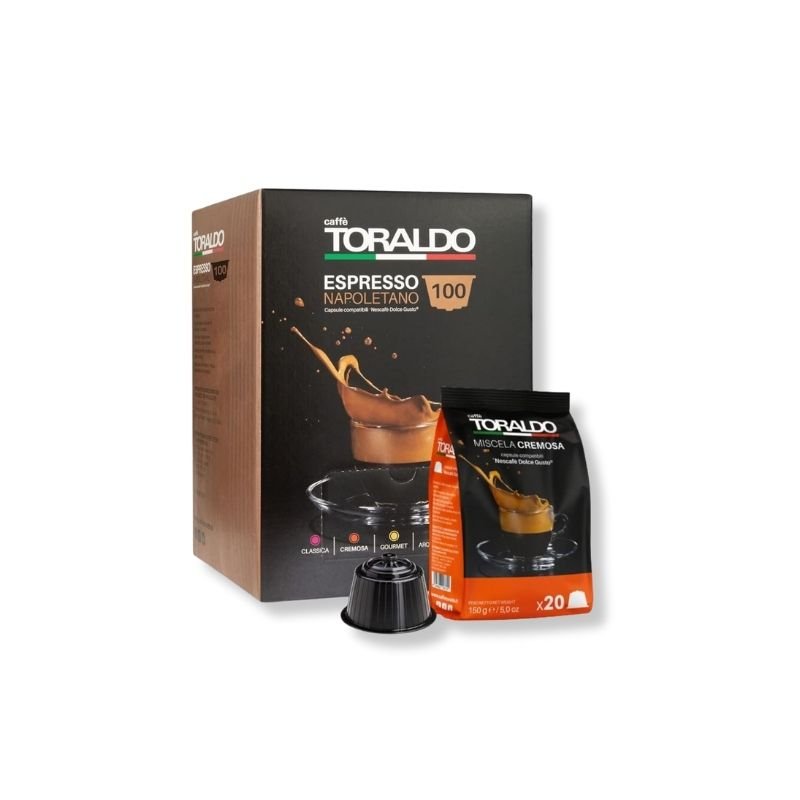 Imagine 100 Capsule Caffe Toraldo Miscela Cremosa – Compatibile Dolce Gusto, espresso intens și catifelat