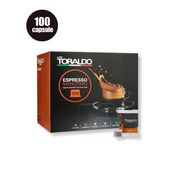 Imagine 100 Capsule Caffe Toraldo Miscela Cremoso – Compatibile Fior Fiore Coop Aroma Vero Martello Mitaca, espresso intens și cremos