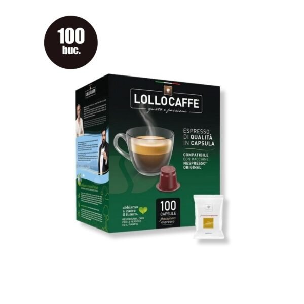 Imagine 100 Capsule Lollo Caffe Espresso Oro – Compatibile Nespresso, cafea fină și echilibrată