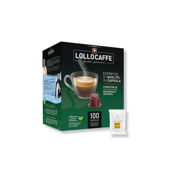 Imagine 100 Capsule Lollo Caffe Espresso Oro – Compatibile Nespresso, cafea fină și echilibrată