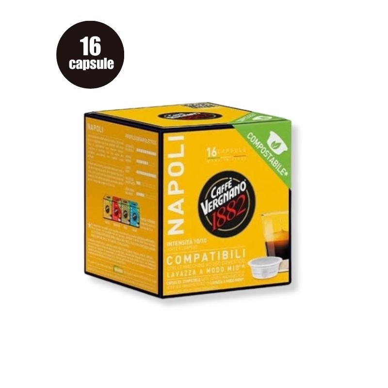 Imagine 16 Capsule Biodegradabile Caffe Vergnano Napoli – Compatibile A Modo Mio, espresso intens și parfumat