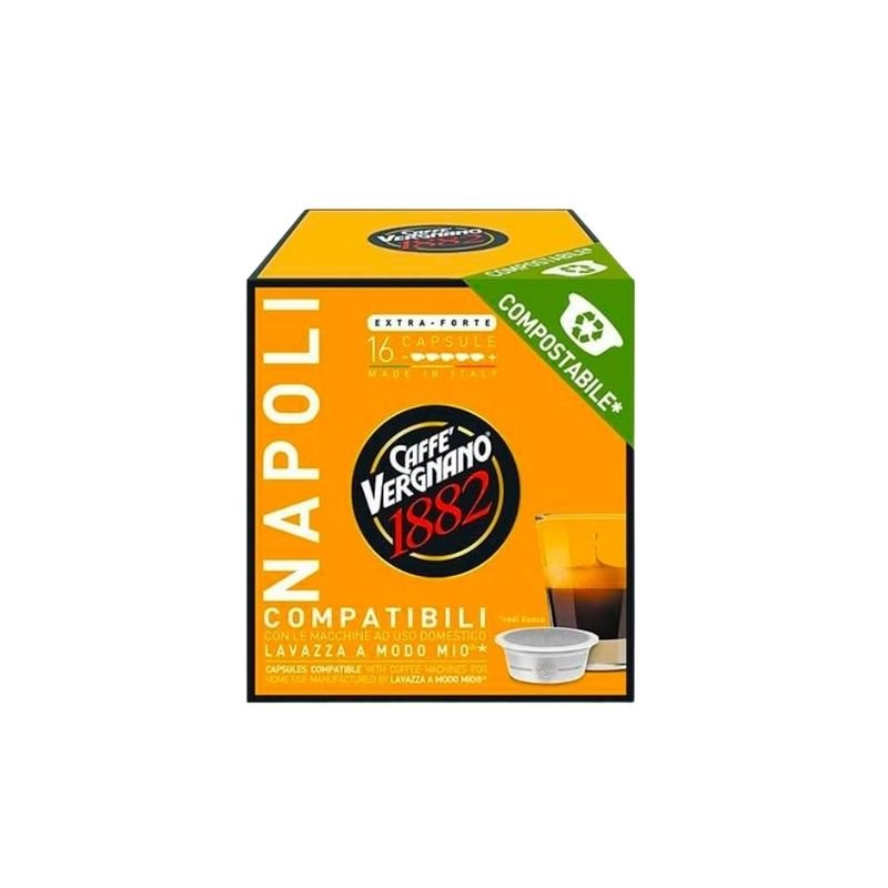 Imagine 16 Capsule Biodegradabile Caffe Vergnano Napoli – Compatibile A Modo Mio, espresso intens și parfumat