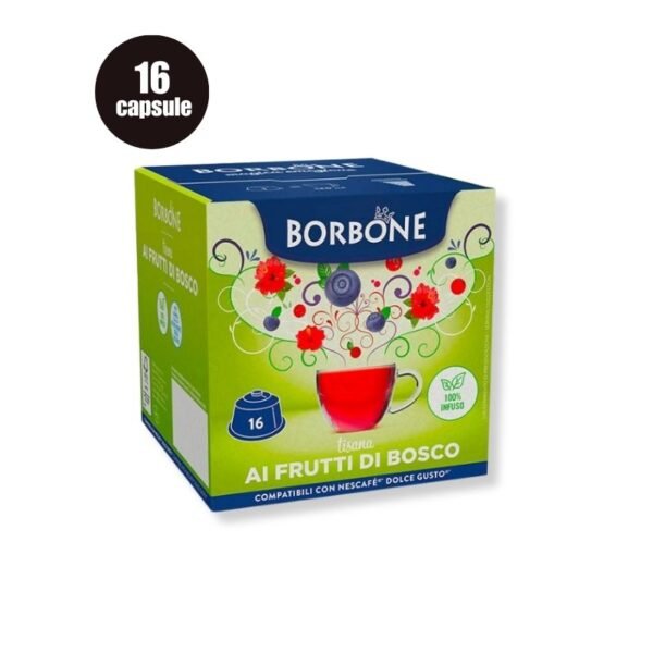 Imagine 16 Capsule Borbone Ceai Fructe de Pădure – Compatibile Dolce Gusto, infuzie fructată