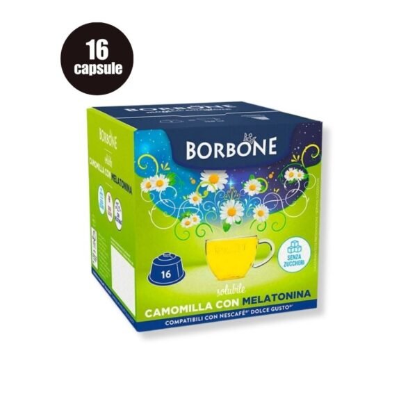 Imagine 16 Capsule Borbone Ceai Mușețel și Melatonină – Compatibile Dolce Gusto, infuzie calmantă