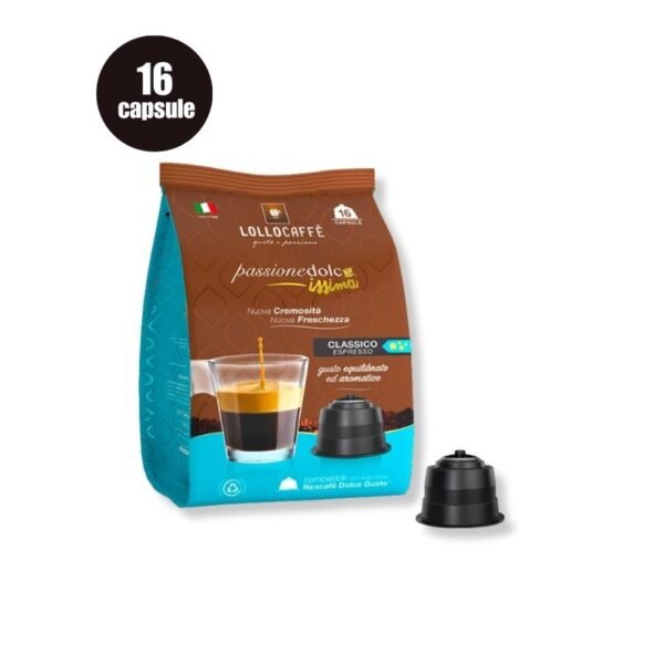 Imagine 16 Capsule Lollo Caffe Espresso Classico – Compatibile Dolce Gusto, cafea echilibrată și aromată