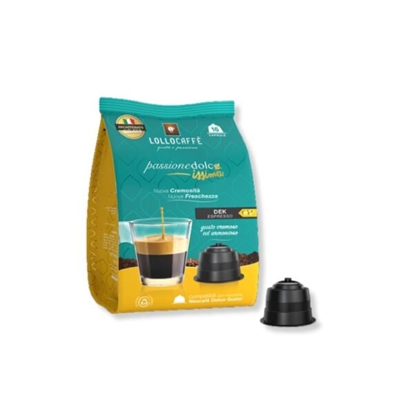 Imagine 16 Capsule Lollo Caffe Espresso Dek – Compatibile Dolce Gusto, cafea fără cofeină