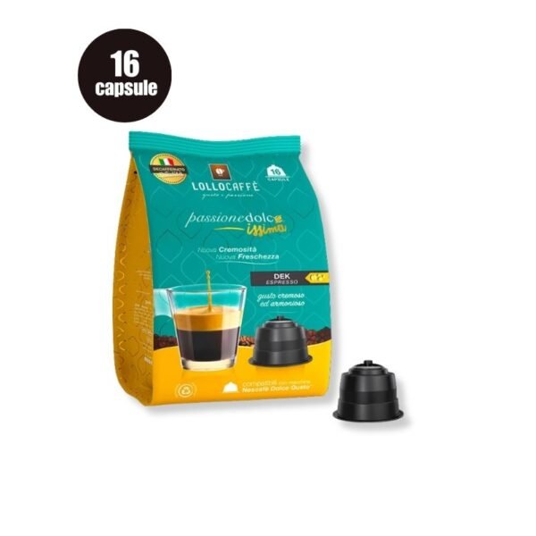 Imagine 16 Capsule Lollo Caffe Espresso Dek – Compatibile Dolce Gusto, cafea fără cofeină