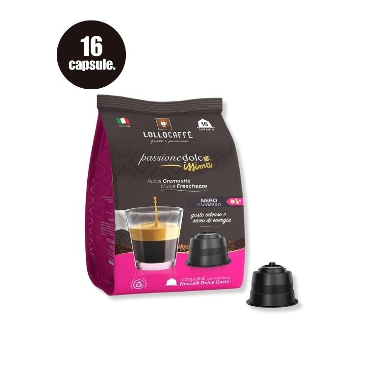 Imagine 16 Capsule Lollo Caffe Espresso Nero – Compatibile Dolce Gusto, cafea intensă și energică