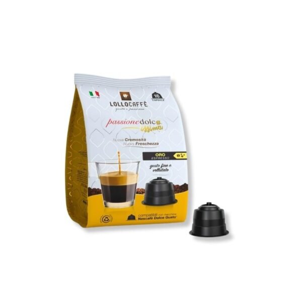 Imagine 16 Capsule Lollo Caffe Espresso Oro – Compatibile Dolce Gusto, cafea fină și catifelată