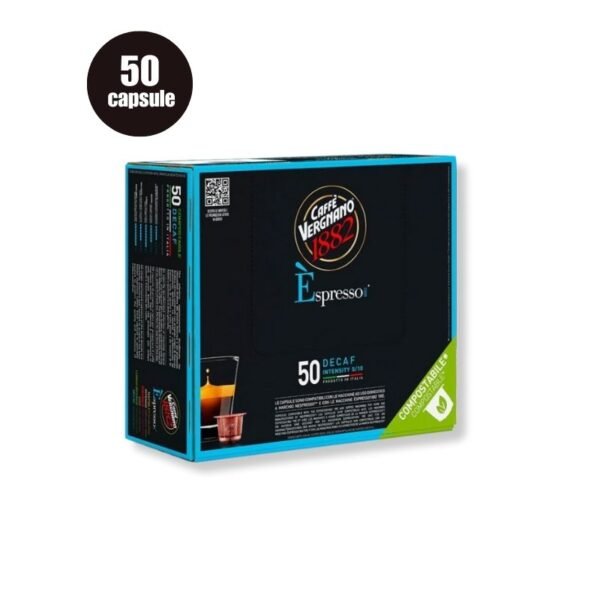 Imagine 50 Capsule Biodegradabile Caffe Vergnano Espresso Decaf – Compatibile Nespresso, cafea fără cofeină