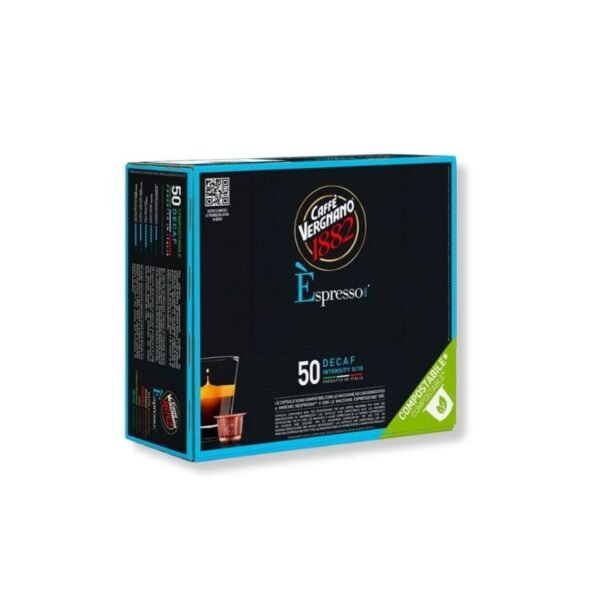 Imagine 50 Capsule Biodegradabile Caffe Vergnano Espresso Decaf – Compatibile Nespresso, cafea fără cofeină