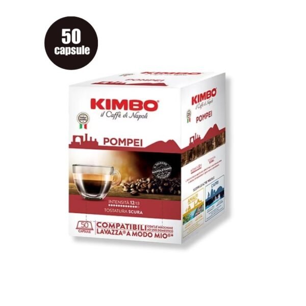 Imagine 50 Capsule Kimbo Pompei – Compatibile A Modo Mio, cafea intensă cu note de ciocolată și condimente
