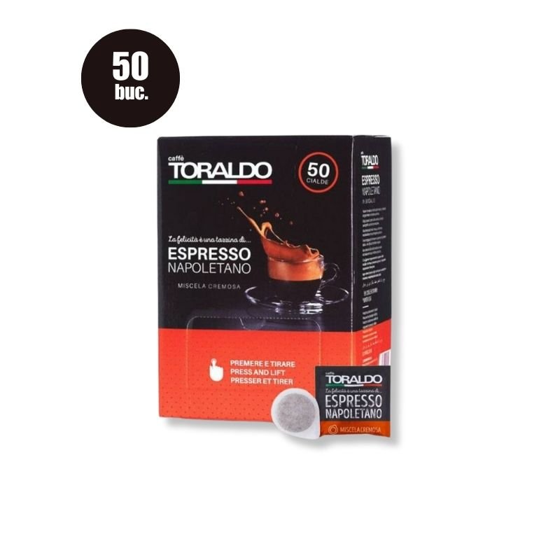Imagine 50 Paduri Caffe Toraldo Miscela Cremosa – Compatibile ESE44, espresso intens și cremos