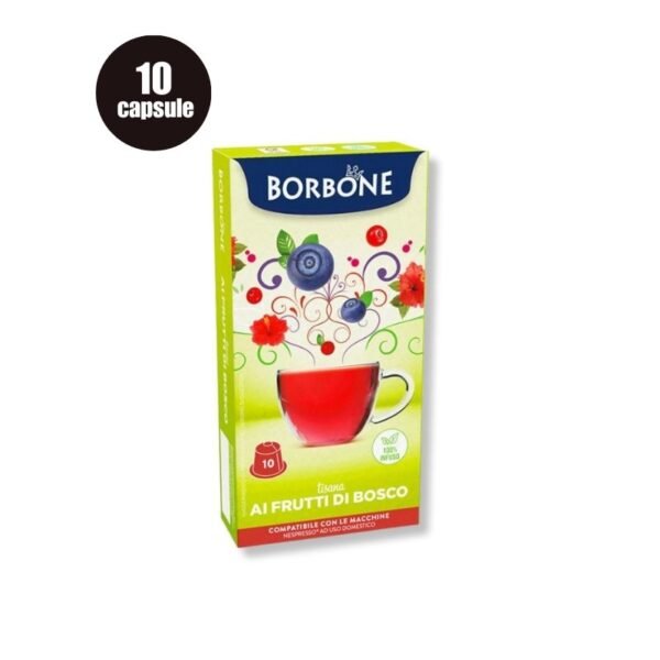 Imagine cu 10 Capsule Borbone Ceai Fructe de Pădure – Compatibile Nespresso, infuzie aromată și fructată
