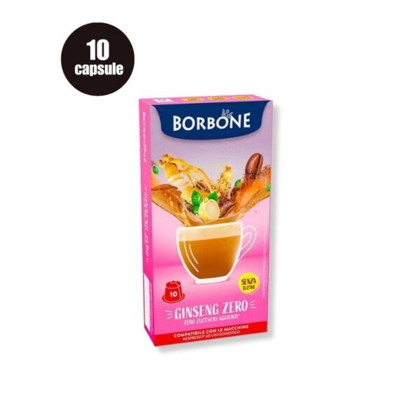 Imagine cu 10 Capsule Borbone Ginseng Zero – Compatibile Nespresso, băutură energizantă fără zahăr