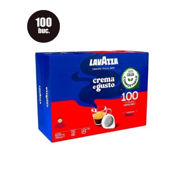 Imagine cu 100 Paduri Lavazza Crema e Gusto Classico – Compatibile ESE44, espresso cu arome de lichior și ciocolată