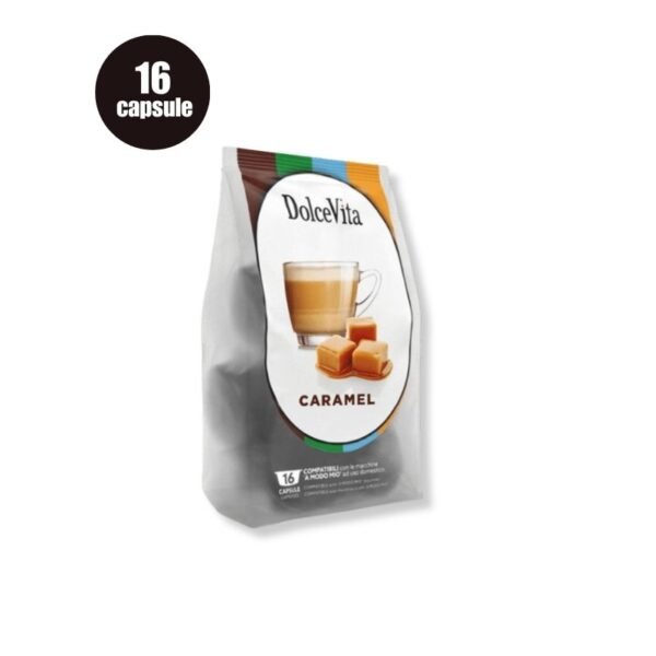 Imagine cu 16 Capsule DolceVita Caramelito – Compatibile A Modo Mio, cafea instant cu aromă de caramel