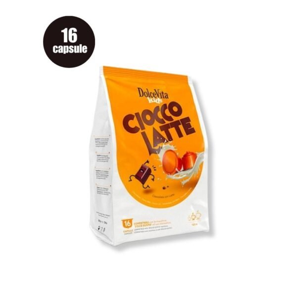 Imagine cu 16 Capsule DolceVita Ciocco Latte – Compatibile Dolce Gusto, băutură caldă de ciocolată cu lapte