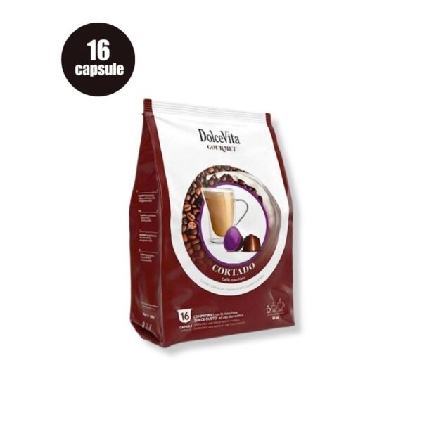 Imagine cu 16 Capsule DolceVita Cortado – Compatibile Dolce Gusto, băutură tip macchiato italian
