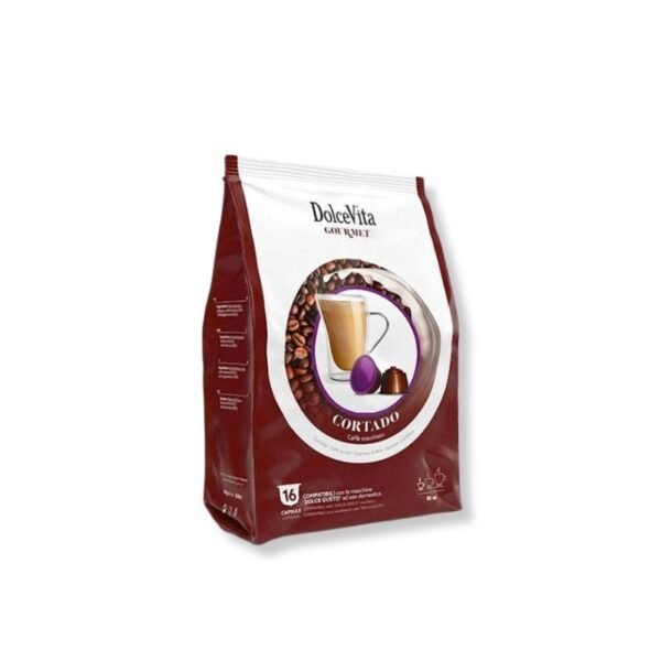 Imagine cu 16 Capsule DolceVita Cortado – Compatibile Dolce Gusto, băutură tip macchiato italian