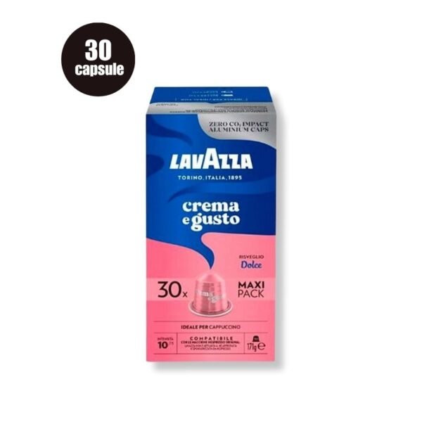 Imagine cu 30 Capsule Aluminiu Lavazza Crema e Gusto Dolce – Compatibile Nespresso, espresso cu arome dulci și catifelate