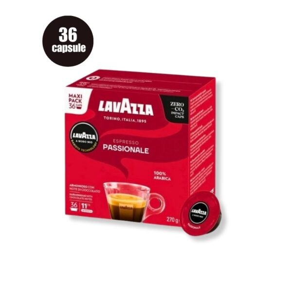Imagine cu 36 Capsule Lavazza A Modo Mio – Espresso Passionale, cafea intensă cu arome de caramel și ciocolată