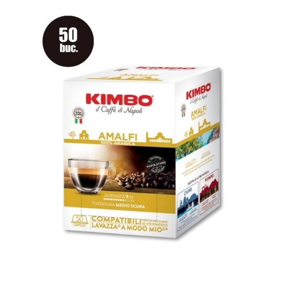 Imagine cu 50 Capsule Kimbo Amalfi – Compatibile A Modo Mio, cafea 100% Arabica cu note florale și accente de pâine prăjită