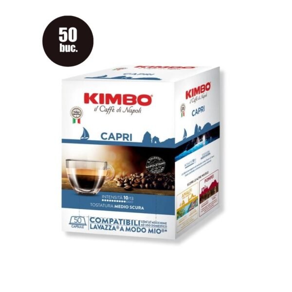 Imagine cu 50 Capsule Kimbo Capri – Compatibile A Modo Mio, cafea cu arome delicate și o experiență gustativă intensă