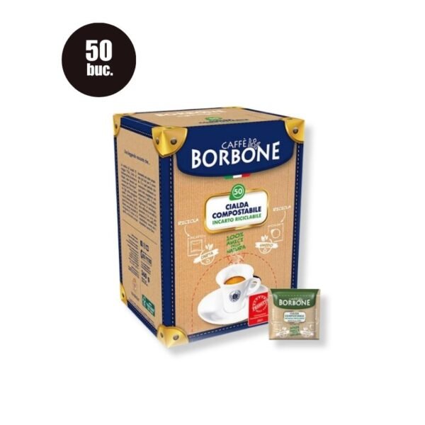 Imagine cu 50 Păduri Biodegradabile Borbone Espresso Decaffeinato – Compatibile ESE44, espresso decofeinizat cremos și aromat