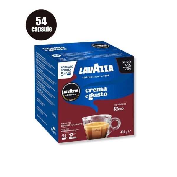 Imagine cu 54 Capsule Lavazza A Modo Mio – Espresso Crema e Gusto Ricco, cafea cu note de ciocolată și caramel