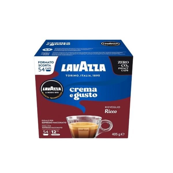 Imagine cu 54 Capsule Lavazza A Modo Mio – Espresso Crema e Gusto Ricco, cafea cu note de ciocolată și caramel