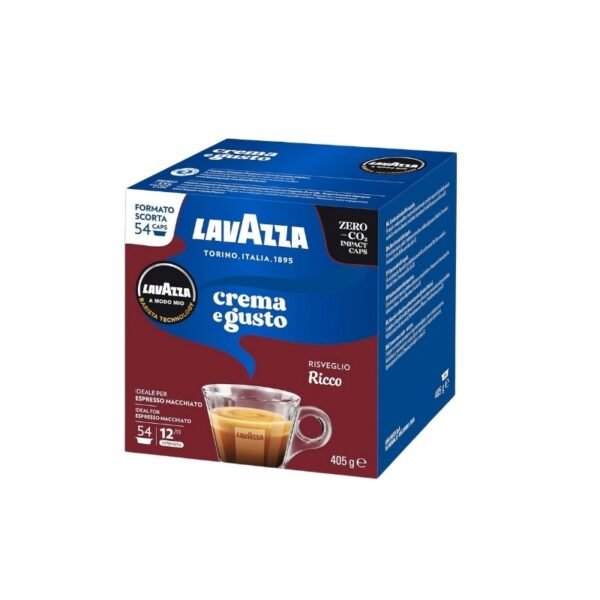 Imagine cu 54 Capsule Lavazza A Modo Mio – Espresso Crema e Gusto Ricco, cafea cu note de ciocolată și caramel