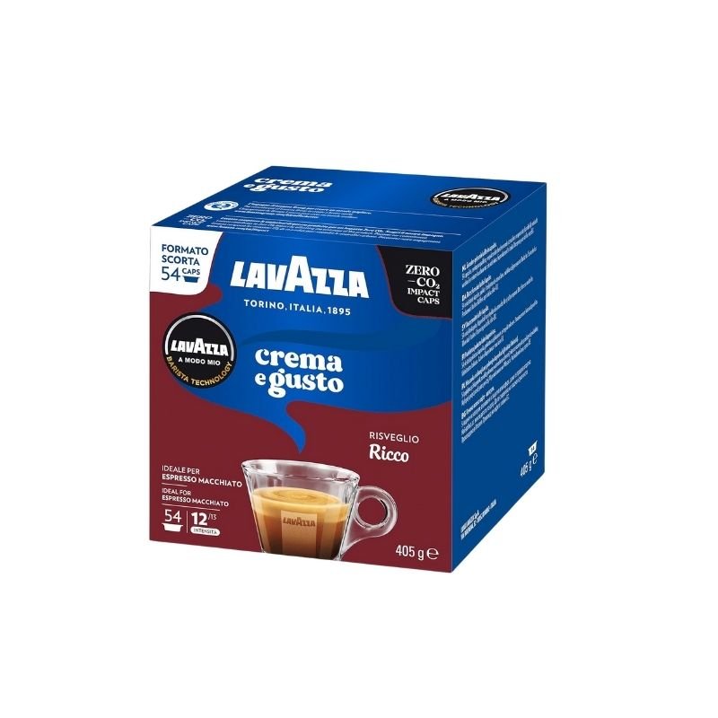 Imagine cu 54 Capsule Lavazza A Modo Mio – Espresso Crema e Gusto Ricco, cafea cu note de ciocolată și caramel