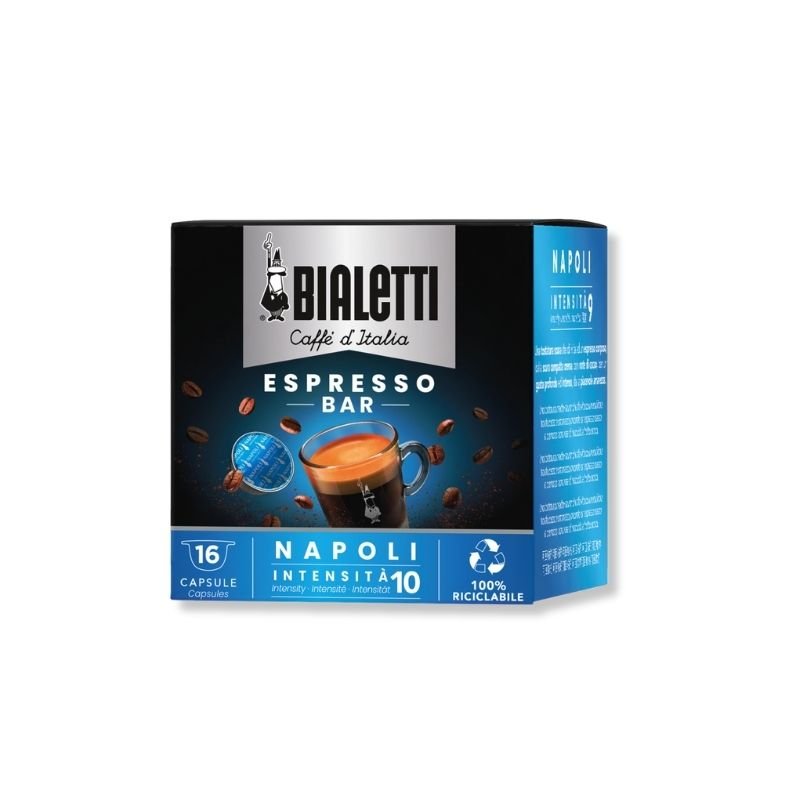 Imaginea produsului 16 Capsule Bialetti Espresso Napoli, cafea intensă și prăjită în stil napolitan.