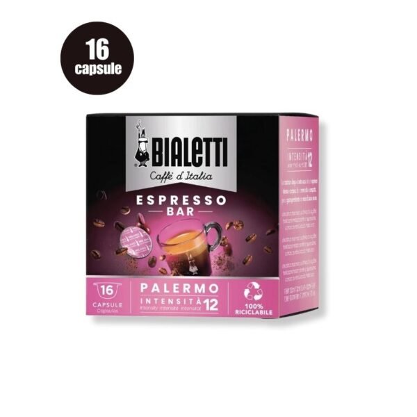 Imaginea produsului 16 Capsule Bialetti Espresso Palermo, cafea intensă și aromată.