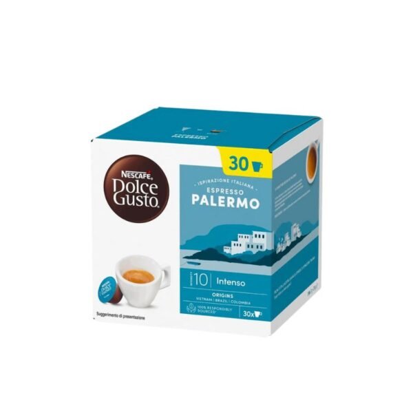 Cutie cu 30 Capsule Nescafe Dolce Gusto Espresso Palermo Cremoso, cafea espresso intensă.